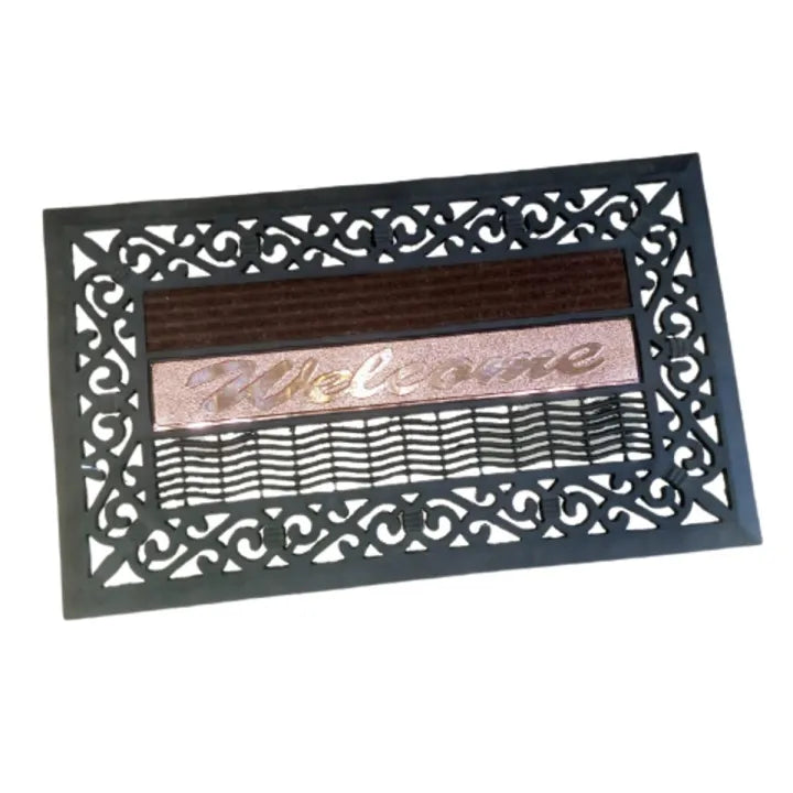 Modern Welcome Doormat with Copper-Effect Inscription