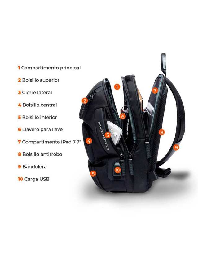 7086 sling bag with USB 35*12*21cm 0.5kg