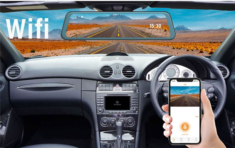 360° Mirror Dash Cam with App Control and WiFi - Full Car Coverage