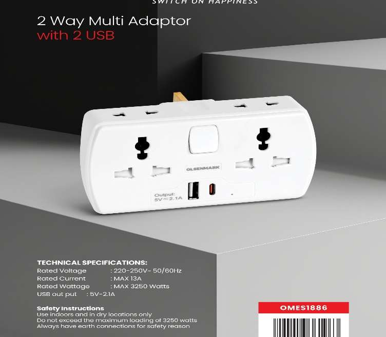 2 Way Multi Adaptor With Usb+1Typ C 1x48