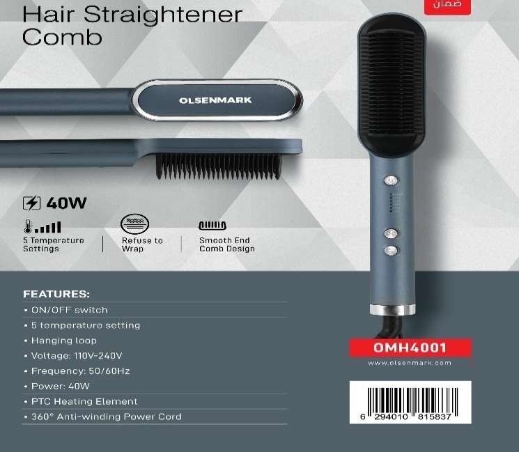 Hair Straightnr Comb/5Temp Sting/40w1x20