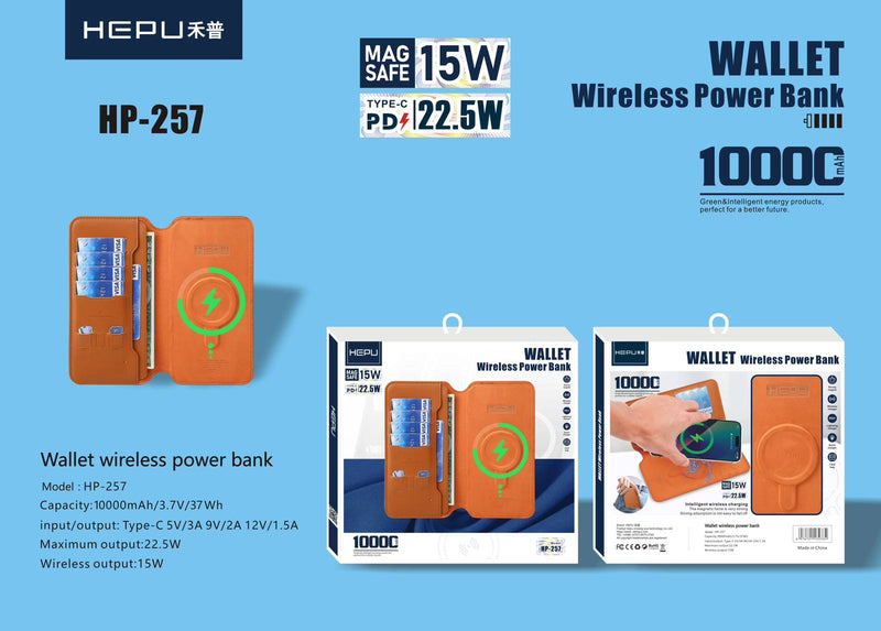 Portable Wallet Power Bank with Wireless Charging - HP-257