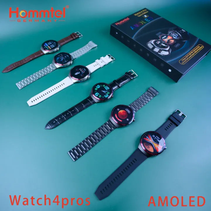 Hommtel WATCH 4 Pro AMOLED Smartwatch with 3 Straps | 1.62" Full HD Screen | Heart Rate & Fitness Tracker | 490mAh Battery