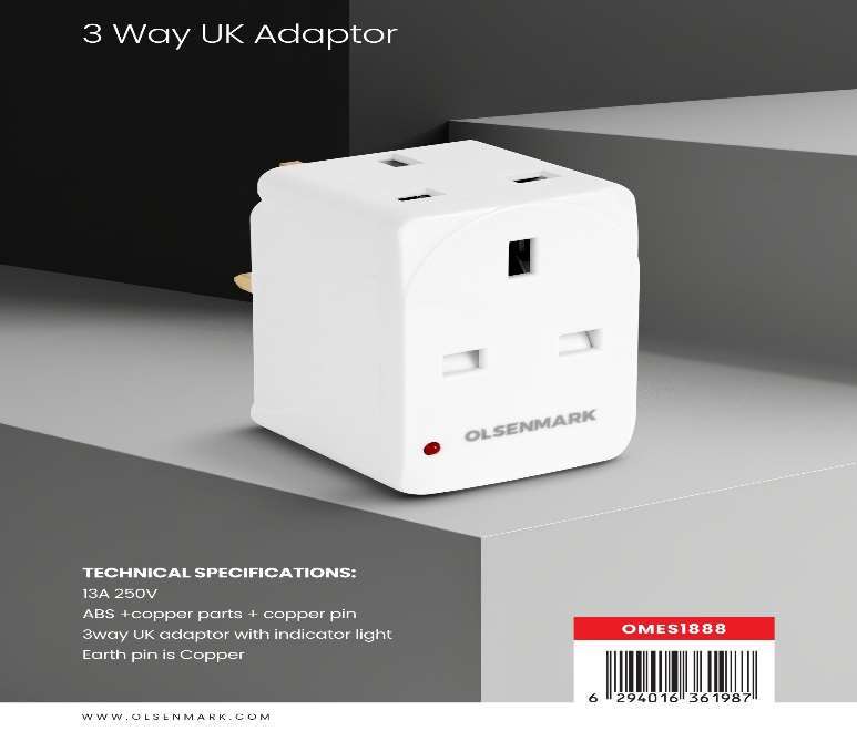 3 Way Uk Adaptor 1x100