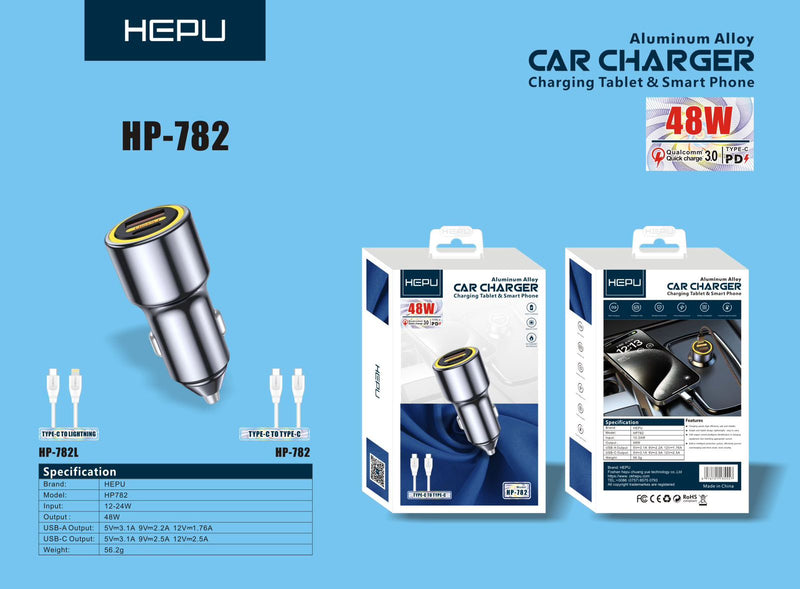 Dual-Port Car Charger for Tablets and Smartphones - HP-782