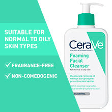 CeraVe Foaming Facial Cleanser | Daily Face Wash for Oily Skin with Hyaluronic Acid, Ceramides, and Niacinamide| Fragrance Free | 16 Fluid Ounce