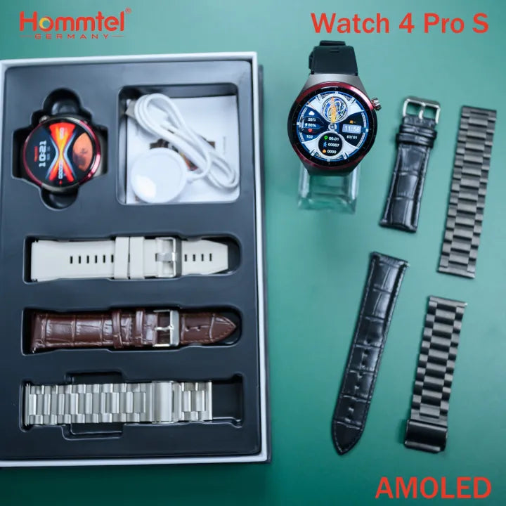 Hommtel WATCH 4 Pro AMOLED Smartwatch with 3 Straps | 1.62" Full HD Screen | Heart Rate & Fitness Tracker | 490mAh Battery