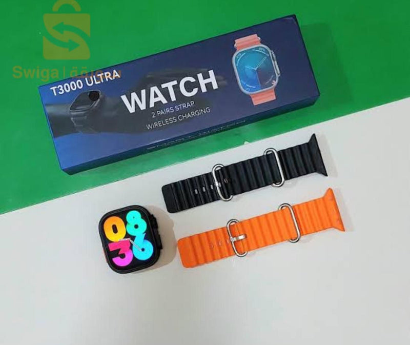 Swiga T3000 Ultra Smartwatch: 2 Pairs Strap, Wireless Charging