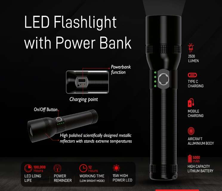 High Power Led Flashligt & Power Bank1x40