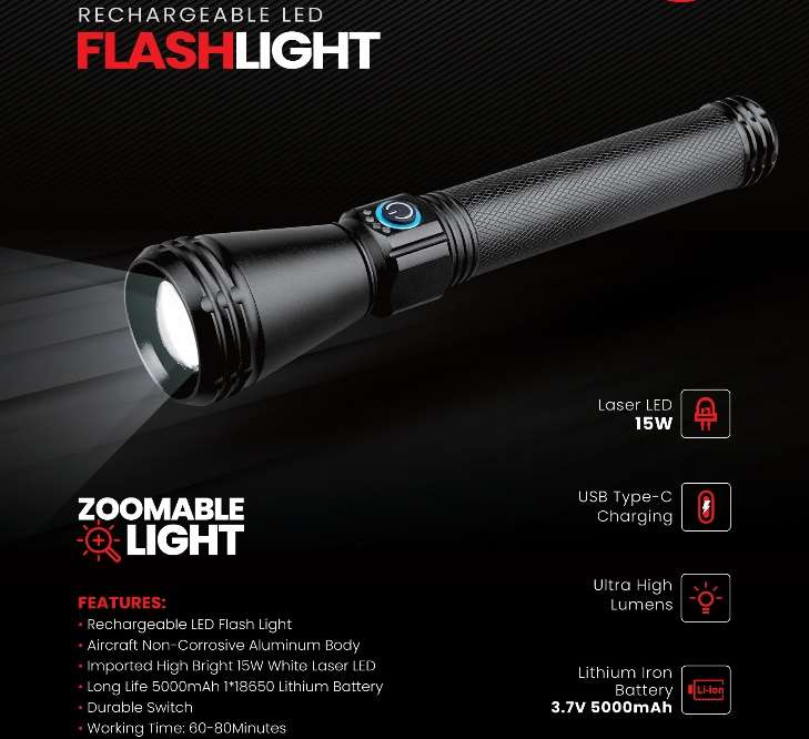 Rech Led Flashlight/Zoming 1x20