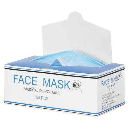 Medical disposable face mask with elastic band and nose clip, 50 pieces