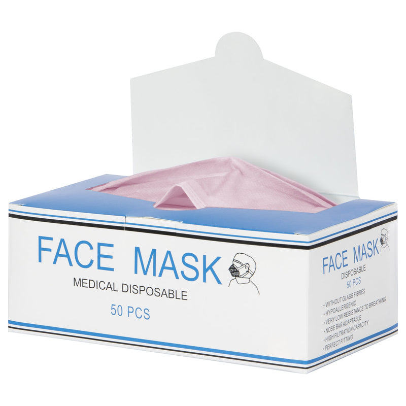 Medical disposable face mask with elastic band and nose clip, 50 pieces