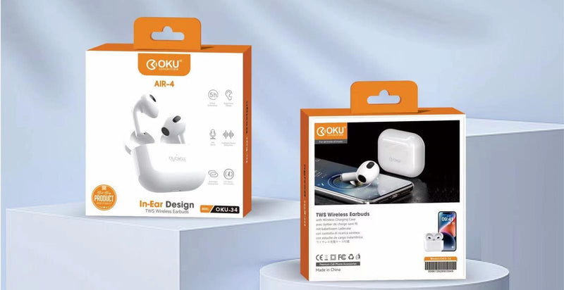 OKU AIR-4 TWS Wireless Earbuds with Super Bass and Charging Case