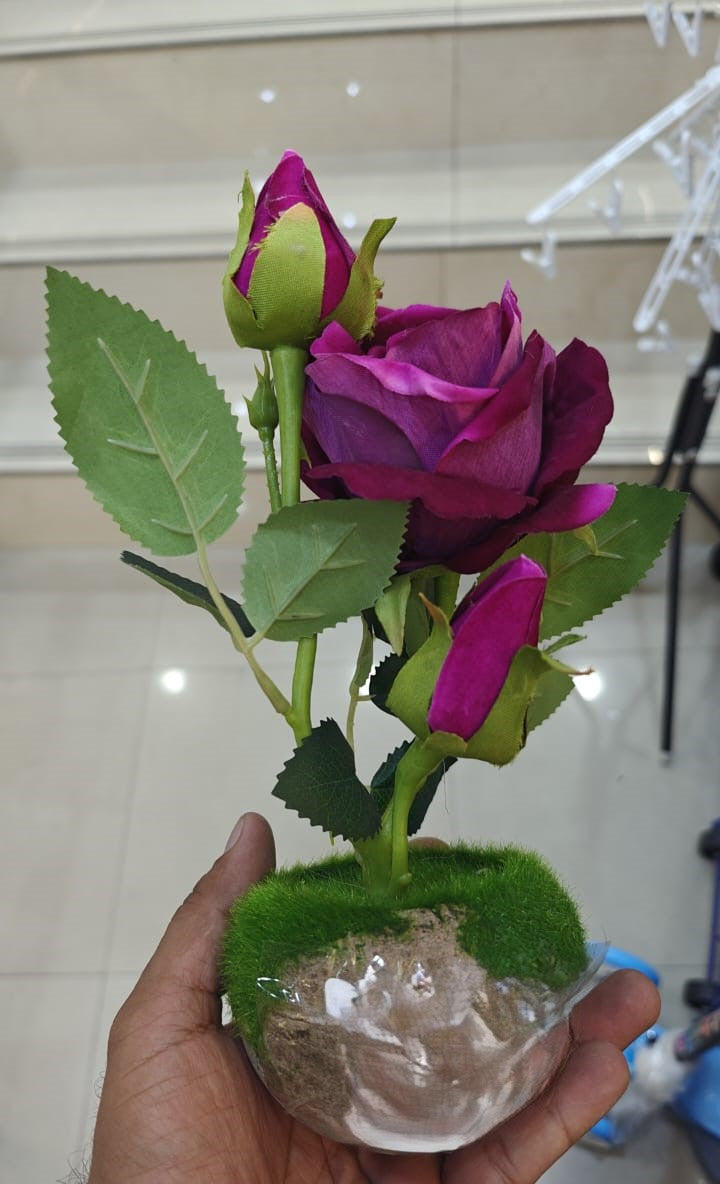 Artificial Purple Rose Flower Pot