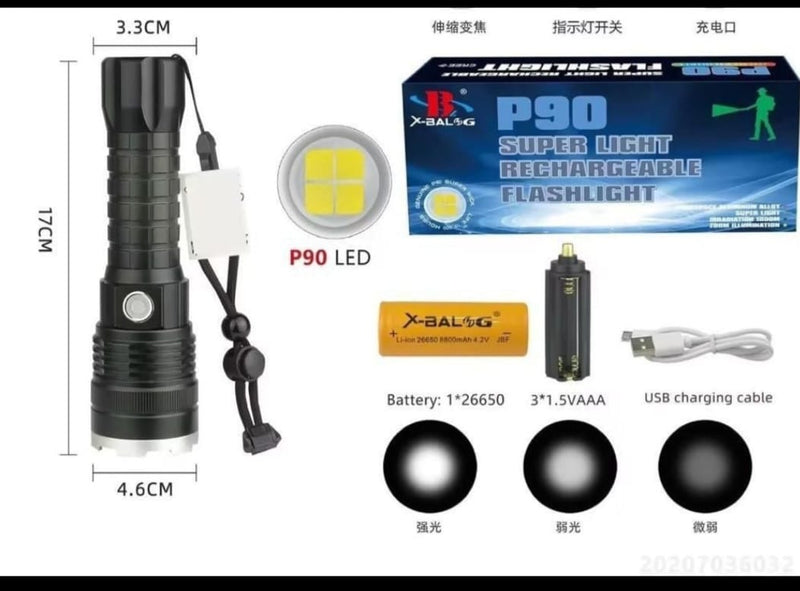 X-BALG P90 Super Bright Rechargeable Flashlight - Powerful & Portable