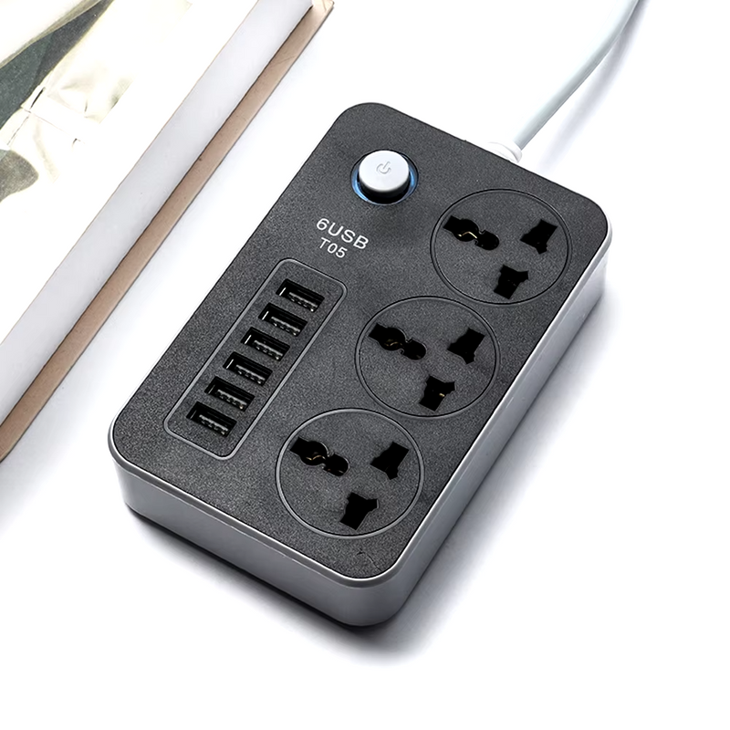 CX-T05-B Smart USB Socket Power Strip - 3 Power Sockets & 6 USB Ports