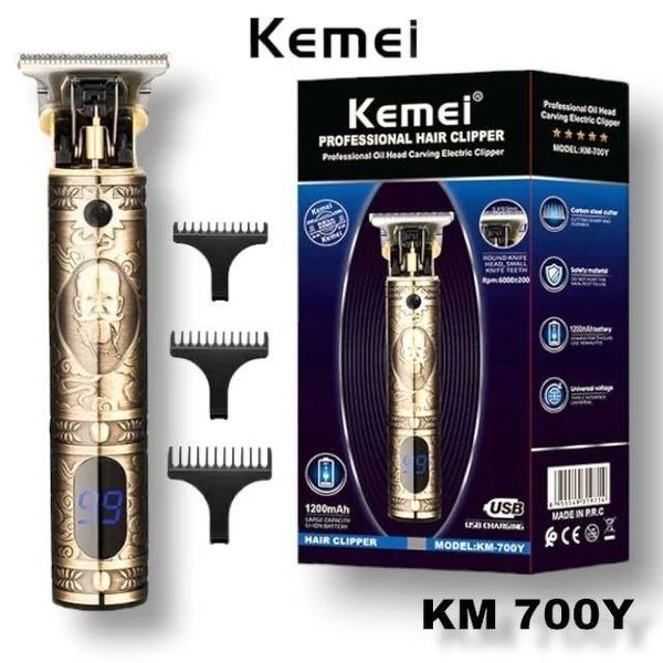 Kemei Km-700Y Retro Design Carbon Steel T Blade LCD Digital Display Rechargeable Electric Hair Clipper