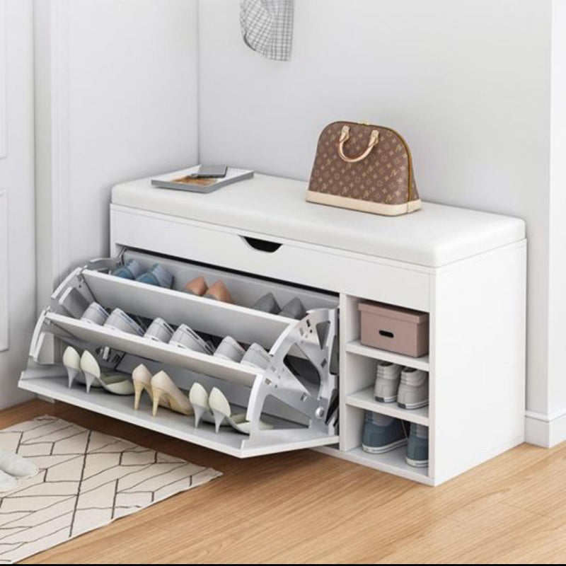 Corner Shoe Rack with Bench, Space-Saving Storage Solution for Entryway,White