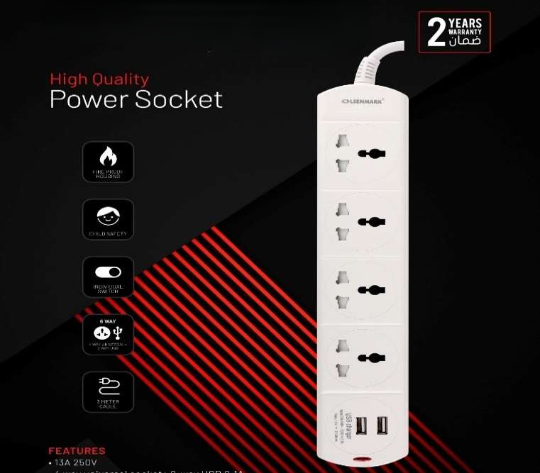 4 Way Socket+2-Way USB 1x24