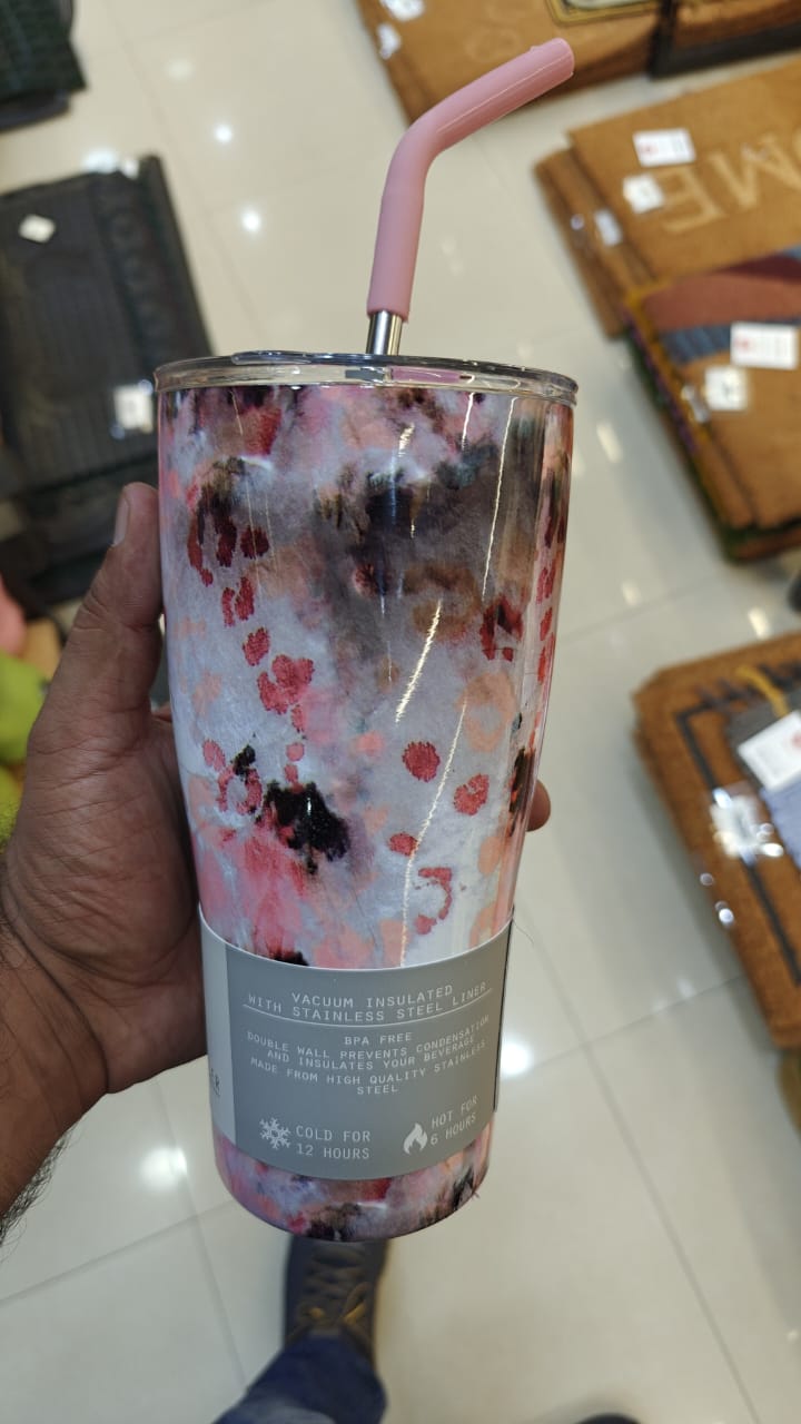 Stylish Marble Print Tumbler with Reusable Straw