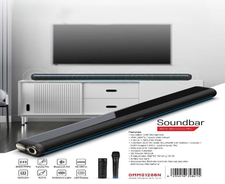 SoundBar/Wirles Mic/Bt/Aux/Usb/Krok/1x4