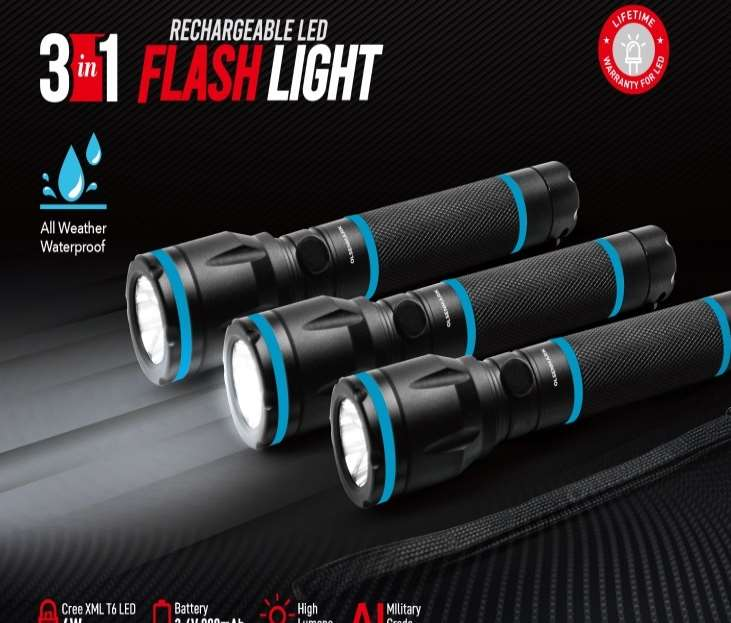 3In1 WaterProof Rech Led Flash Ligt 1x15