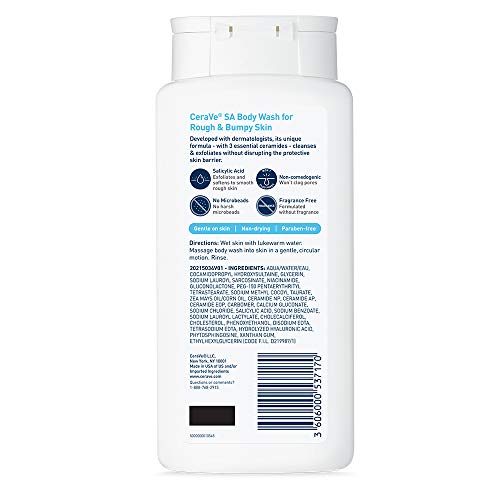 CeraVe Body Wash with Salicylic Acid 10 oz (296ml) – Fragrance-Free Exfoliating Body Wash for Rough and Bumpy Skin