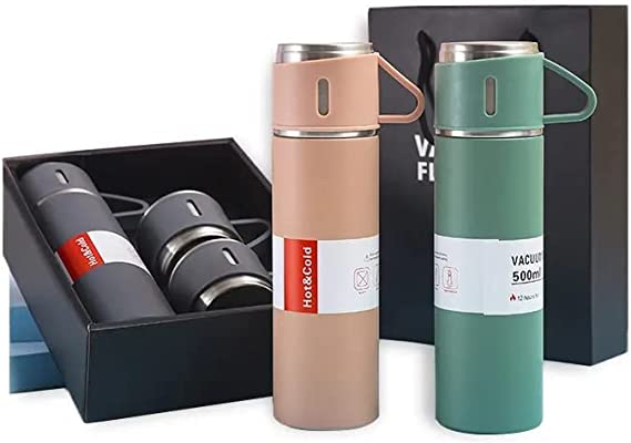 Stainless Steel Vacuum Flask Set with 3 Cups 12 pieces