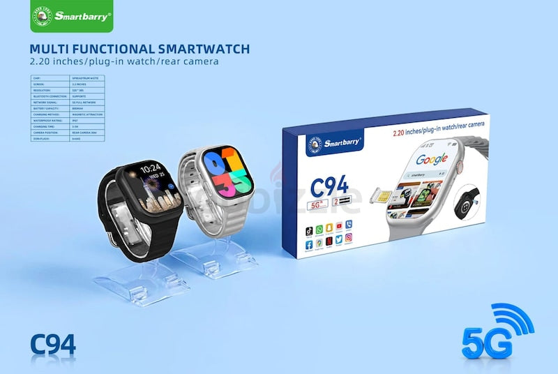 SmartBarry C94 Smartwatch – 1.85" Full Touch Screen, Fitness Tracker, Heart Rate Monitor, IP68 Waterproof, Bluetooth Connectivity