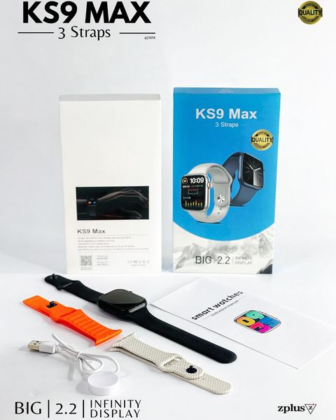 “KS9 Max Smartwatch with 3 Straps - Experience Big 1.2 Infinite Display”