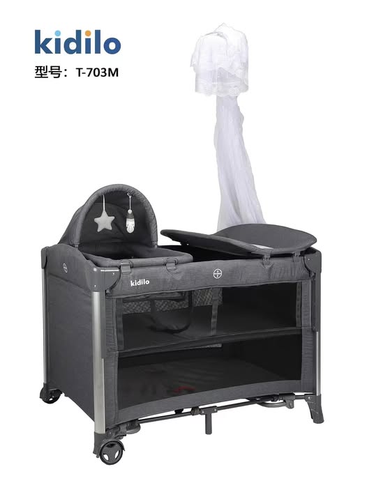 Kidilo T-700M Portable Baby Crib with Changing Table and Canopy - Perfect for Travel and Home