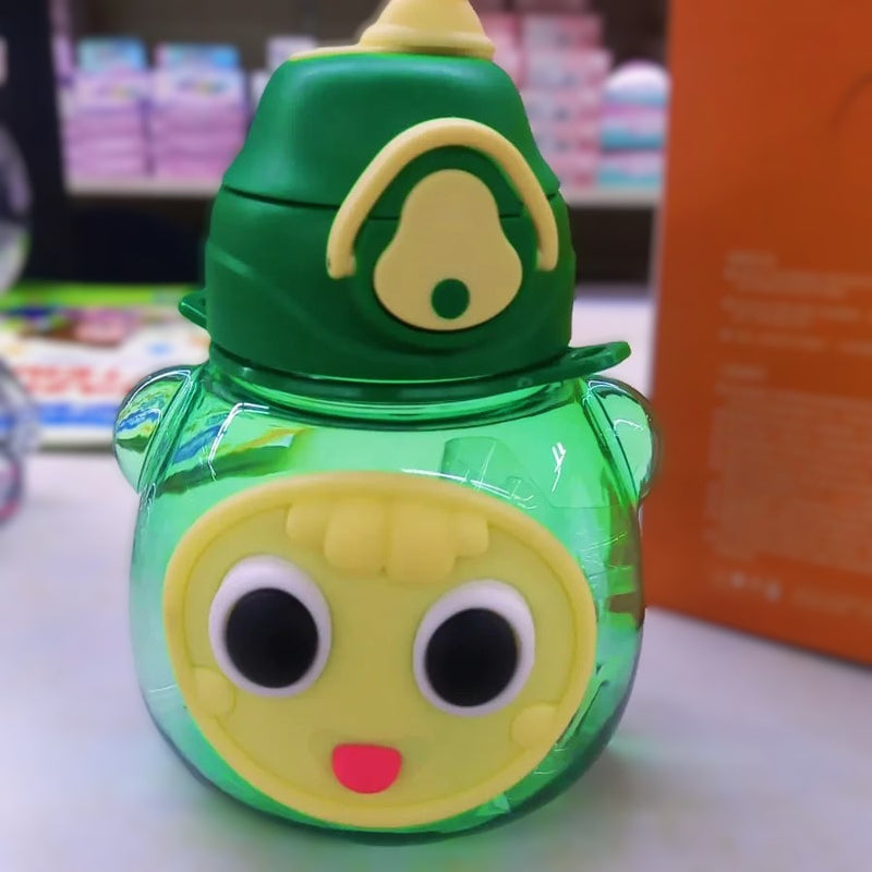 Adorable Character Water Bottle for Kids - Green with Cute Face