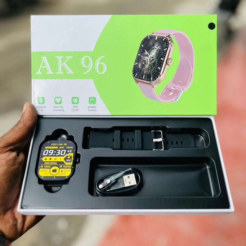 AK 96 Smartwatch with Heart Rate Monitor - Waterproof Bluetooth Fitness Tracker