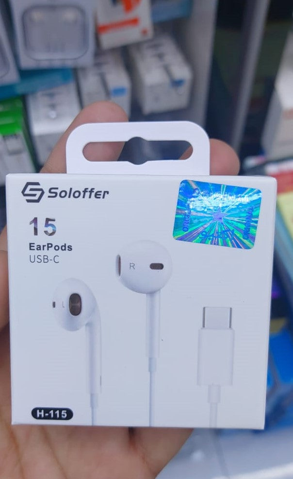 Soloffer H-115 EarPods with USB-C Connector, 15mm Driver, and High-Quality Sound