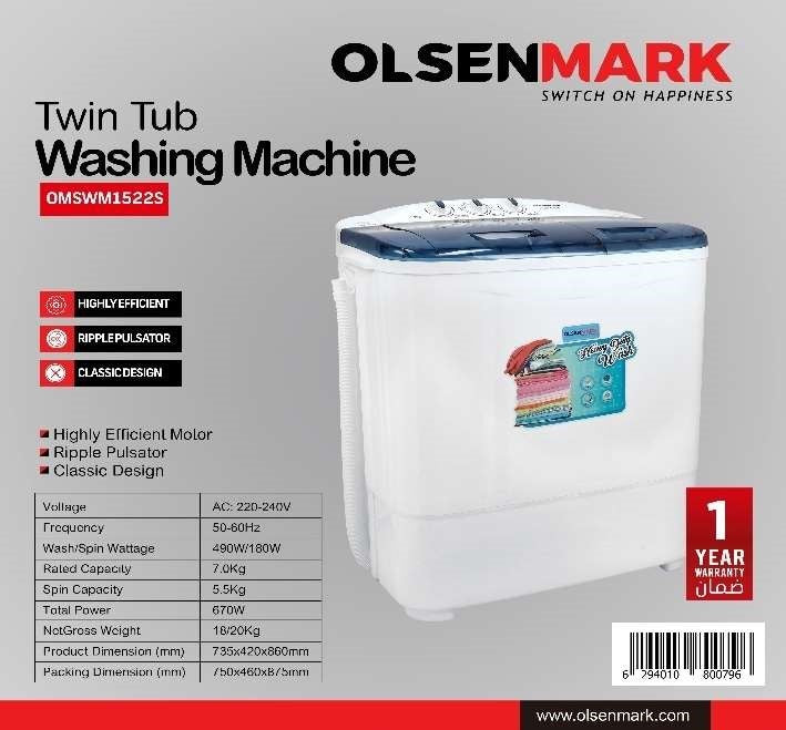 Twin Tub Washing Machine 9Kg 1x1