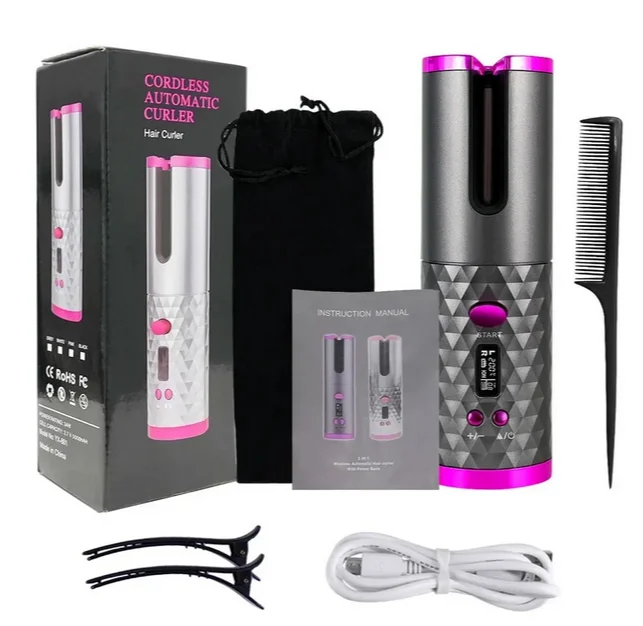 PRITECH Wireless USB Rechargeable Professional Electric Mini Automatic Hair Curler Ceramic