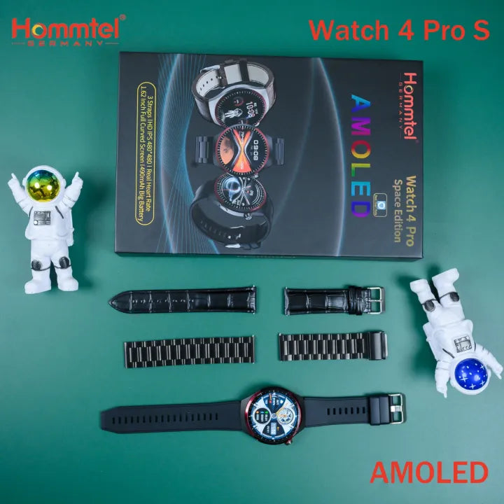 Hommtel WATCH 4 Pro AMOLED Smartwatch with 3 Straps | 1.62" Full HD Screen | Heart Rate & Fitness Tracker | 490mAh Battery