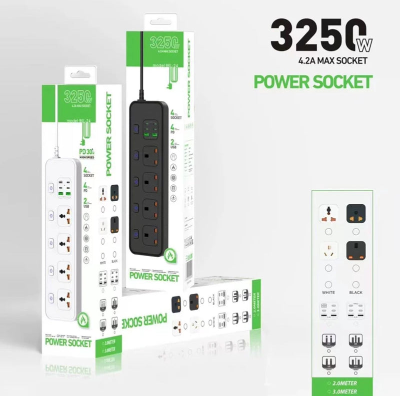 3250W 4.2A Max Socket Power Strip with USB Type-C