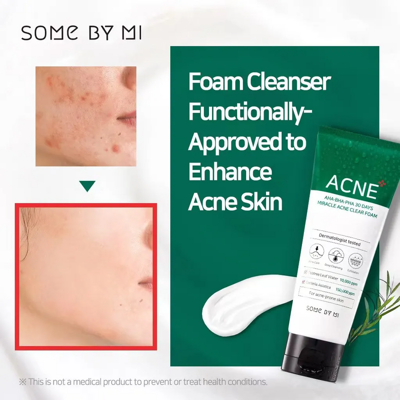 SOME BY MI AHA BHA PHA 30 Days Miracle Acne Clear Foam Cleanser 100ml Acne prone skin, Acne treatment Face Wash Moisturizing oil controlling acne removing blackhead pimples