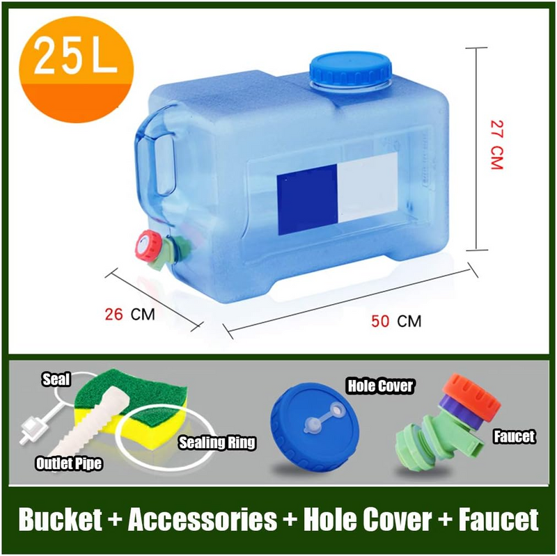 Multifunctional 25L Water Tank, Drinking Water Container, Outdoor Plastic Bucket with Tap, Portable Car Camping Water Tank, Foldable PE Backup Water Storage Container