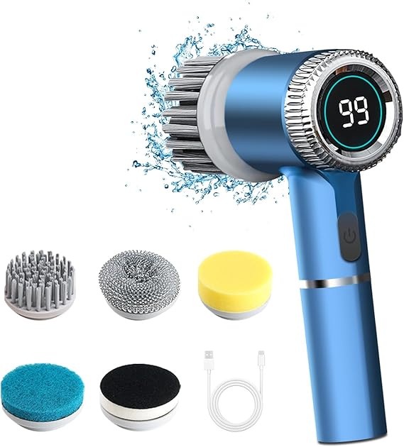 Cleaning Brush Electric Spin Scrubber,Kitchen Bathroom Cleaning Tile Floor Tub Shower Power Scrubber with 5 Replaceable Brush Heads and 3 Speeds Adjustable