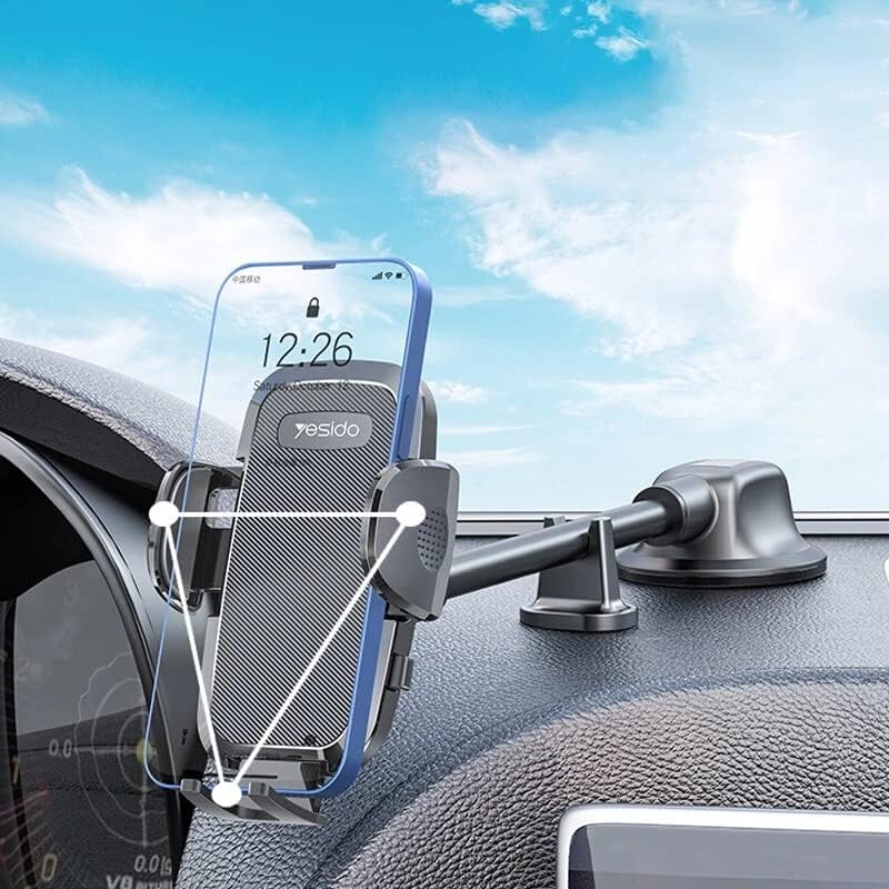 C140 Phone Holder 20Cm Flexible Clamp Arm ABS + Aluminum Alloy Auto extending clip by button Dashboard /windshield use