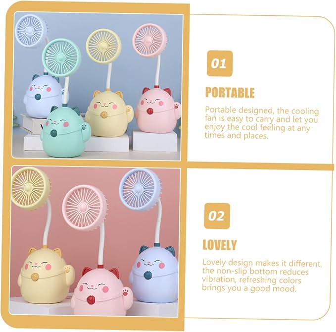 Fan Pen Holder Mini Cooling Fan Mini Fans Portable Rechargeable Fan Hand Held Battery Fan Sports Fans Portable Personal Desktop Table Fan Cartoon Small Fan Desk Fan with Holder