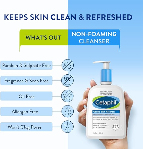 Cetaphil Face Wash ,Gentle Skin Cleanser for Dry, Normal Sensitive Skin - 1000 ml| Hydrating Face Wash with Niacinamide, Vitamin B5| Dermatologist Recommended| Paraben, Sulphate Free