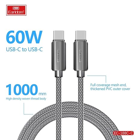 Earldom Nylon 60W PD Fast Charging Cable: Power Up Your Devices Quickly