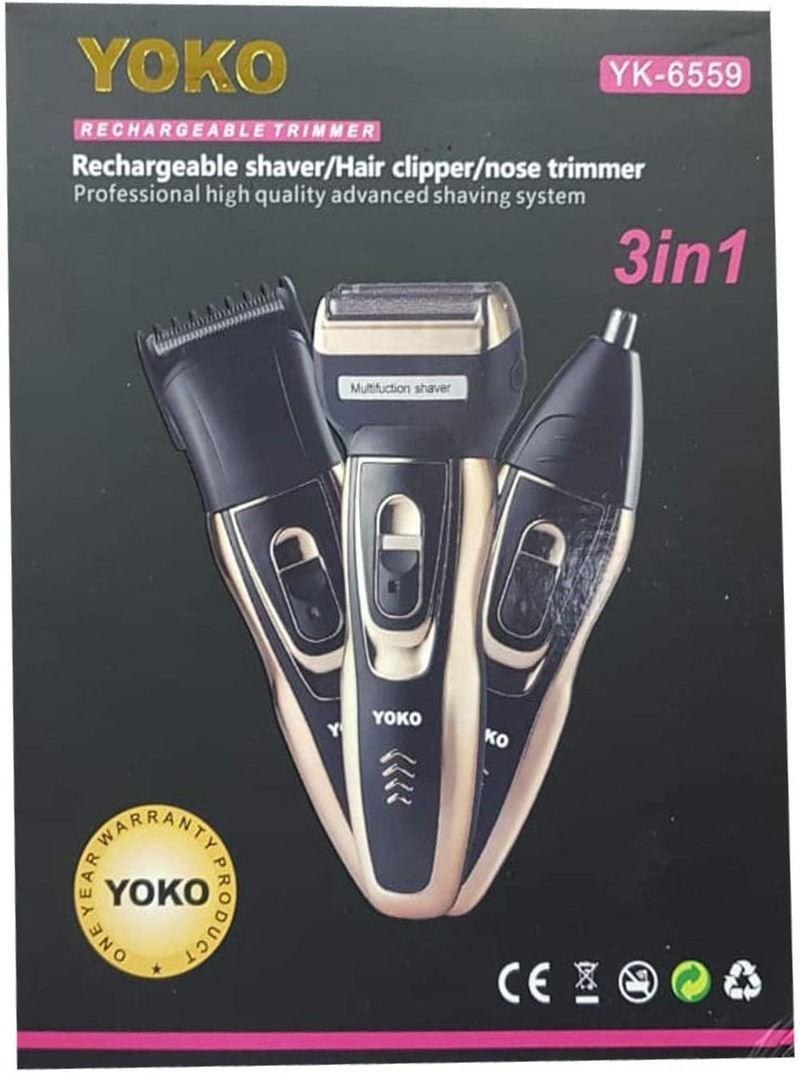 YOKO 3-in-1 Rechargeable Grooming Kit - Shaver, Hair Clipper, Nose Trimmer for Men