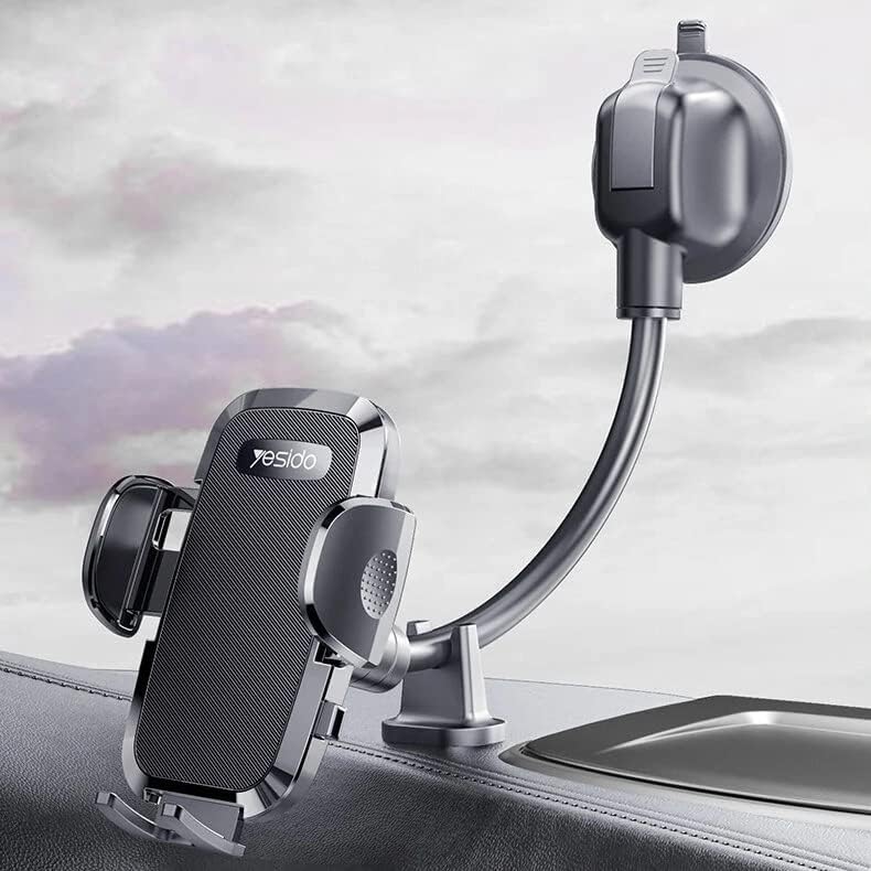 C140 Phone Holder 20Cm Flexible Clamp Arm ABS + Aluminum Alloy Auto extending clip by button Dashboard /windshield use