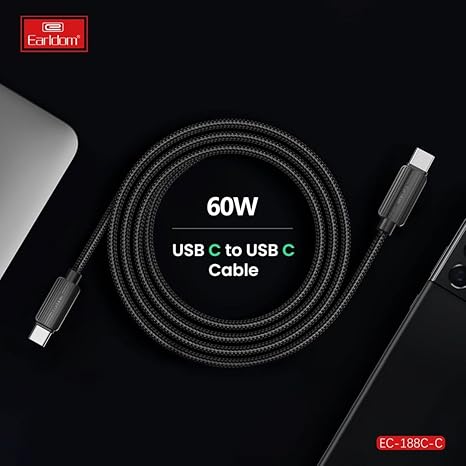 Earldom Nylon 60W PD Fast Charging Cable: Power Up Your Devices Quickly