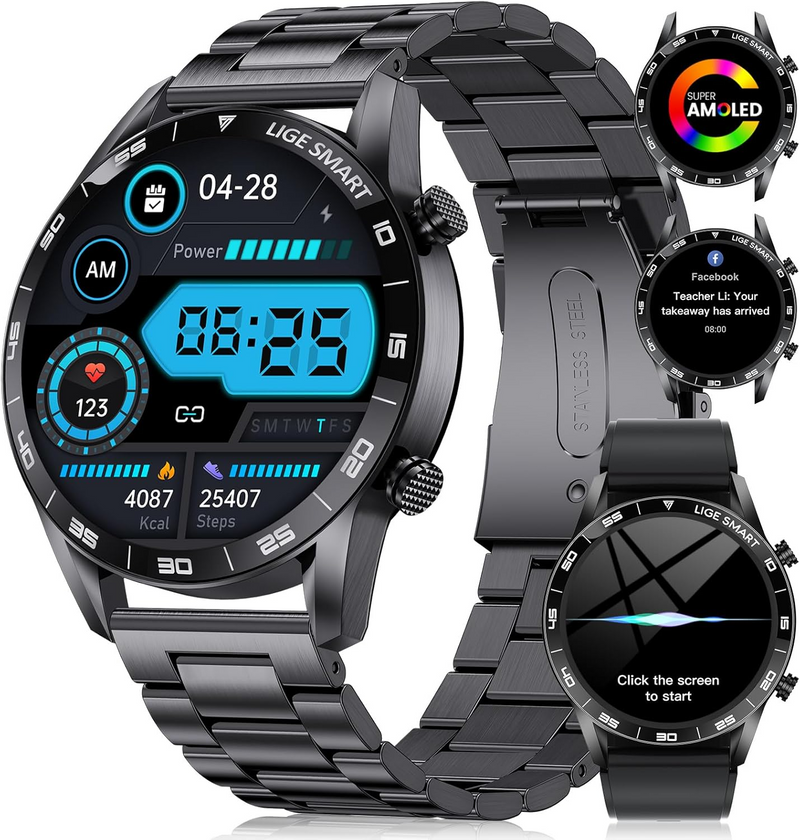 Nodizz N60 Smartwatch for Men | Super AMOLED Display, Fitness Tracker, and App Integration | Dual Straps