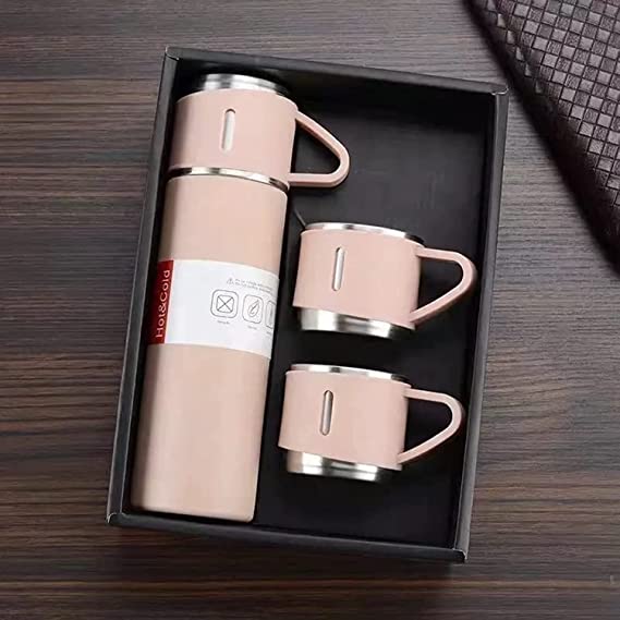 Stainless Steel Vacuum Flask Set with 3 Cups 12 pieces